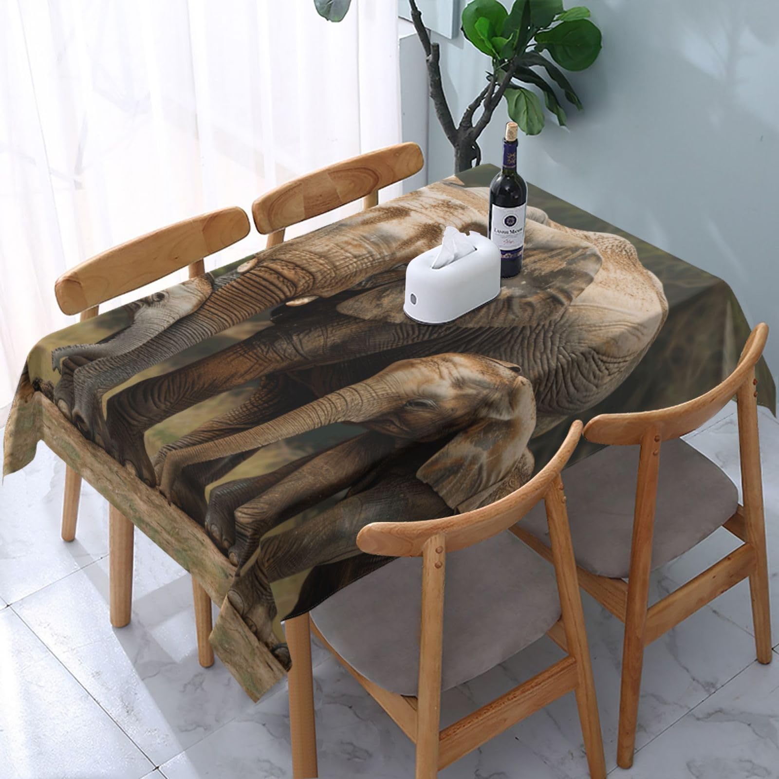 WPKJU Elephant Family Printed Tablecloth Water Resistant Table Cover Washable Rectangle Table Cloth for Tables 54x72 in