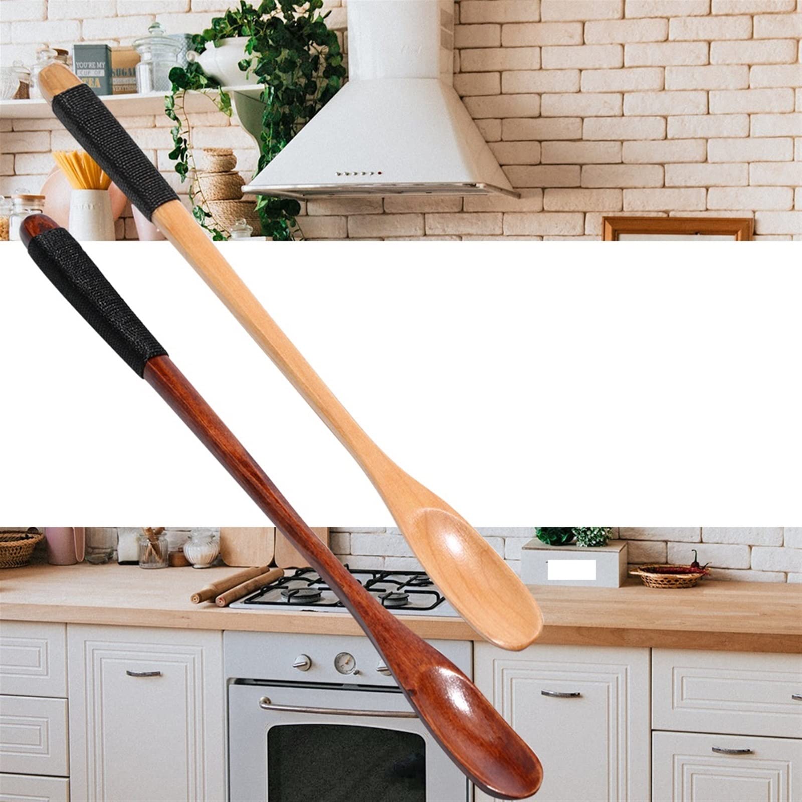 JINGYAN Cucchiaini da tè Long Handle Flower Tea Spoon Wrapped Wooden Wood Winding for Kitchen