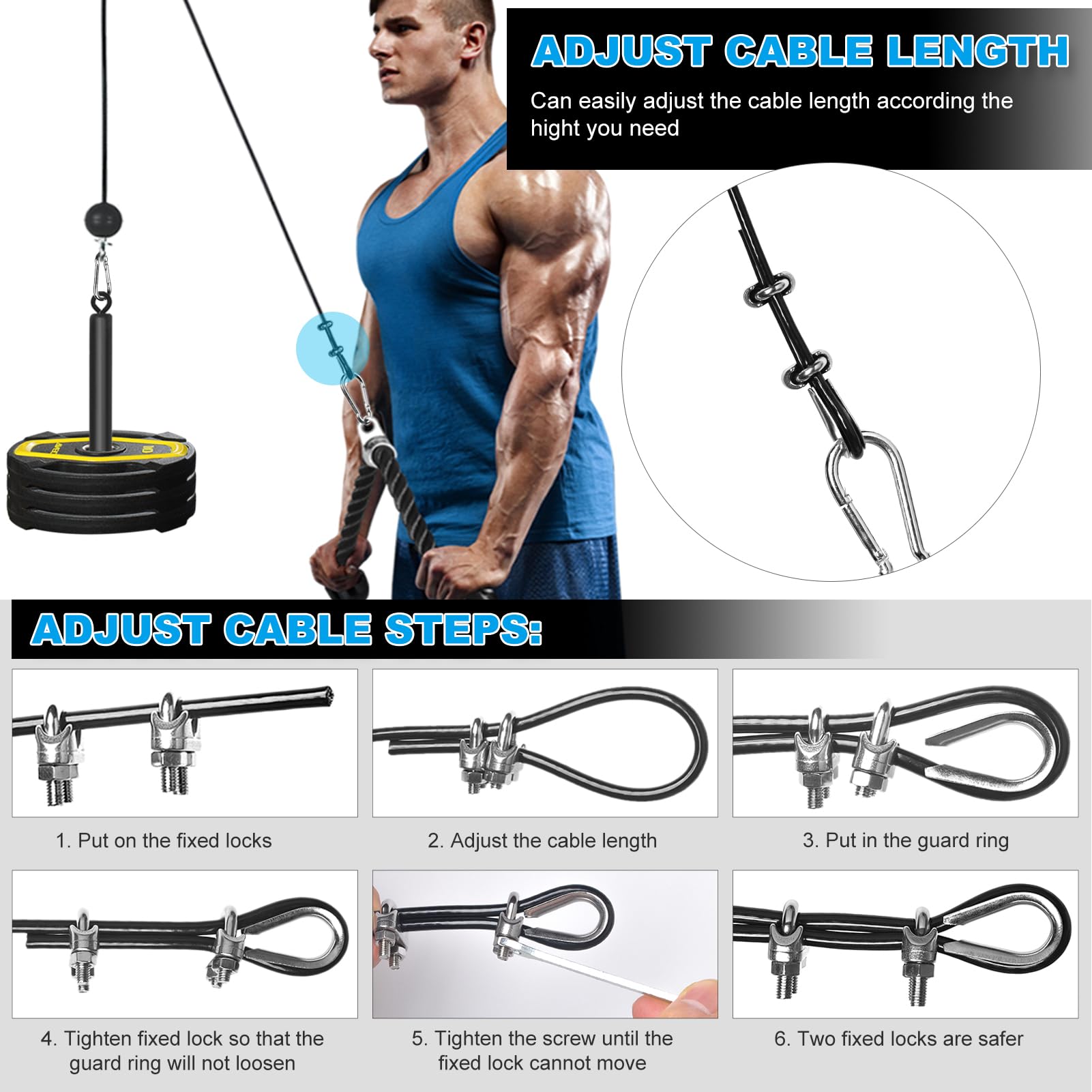 Kabelzug Fitness Latzug Gym Kabelsystem Latzug Fitnesssgeräte Kabelzug Pulley System Latzugmaschine Fitness Riemenscheibe Kabelmaschine für LAT Pull Down, Bizeps Curl