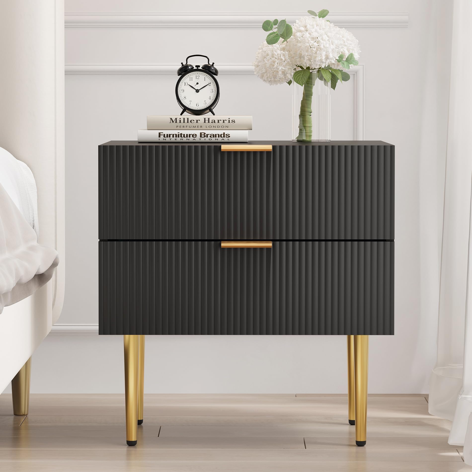 Amazon.com: Night Stand, Black and Gold Nightstand with Fluted