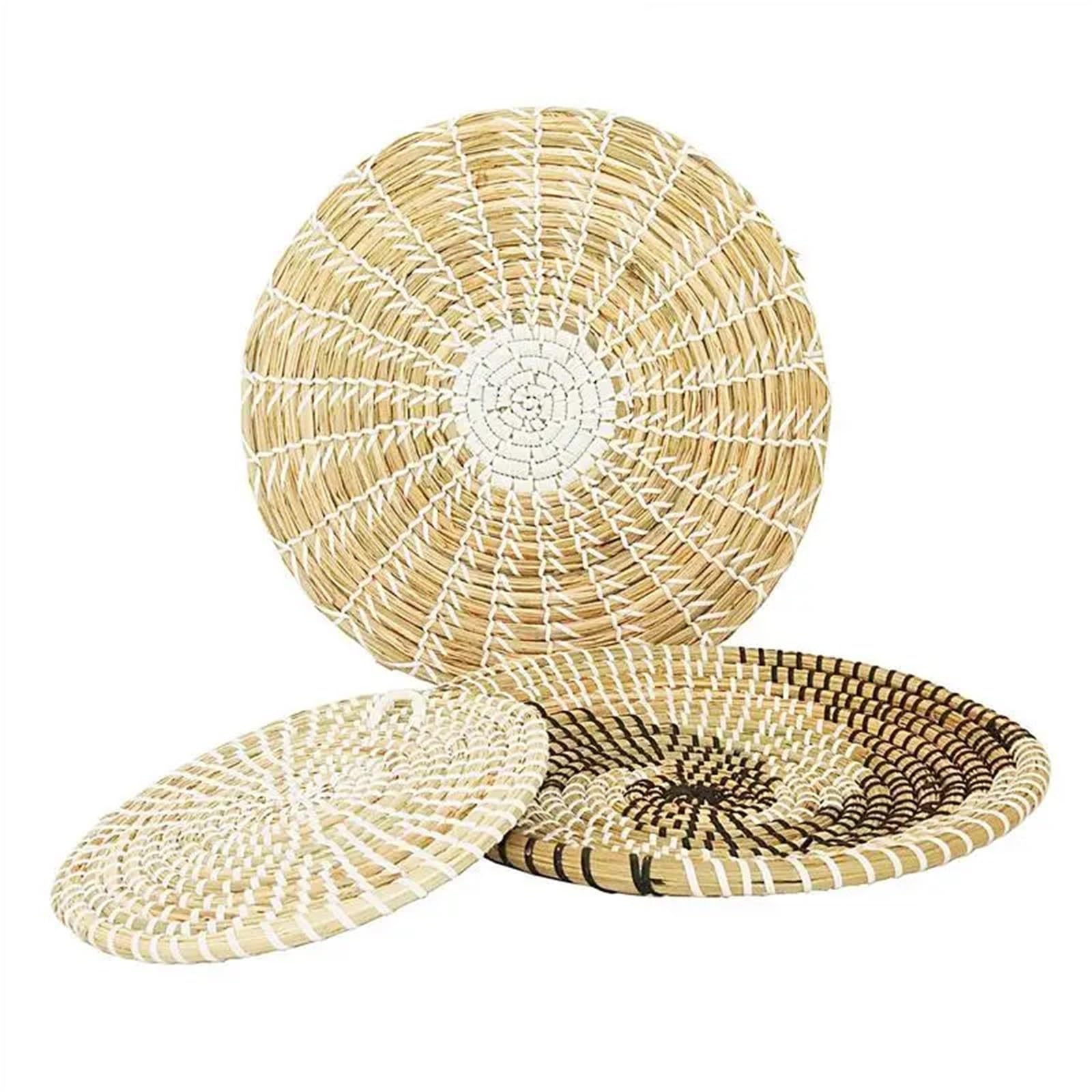 Cesta de pared de ratán Decoración De Pared Algas Marinas, Cesta Redonda Mimbre, Artesanías, Marco Colgante Tejido A Mano, 3 Uds