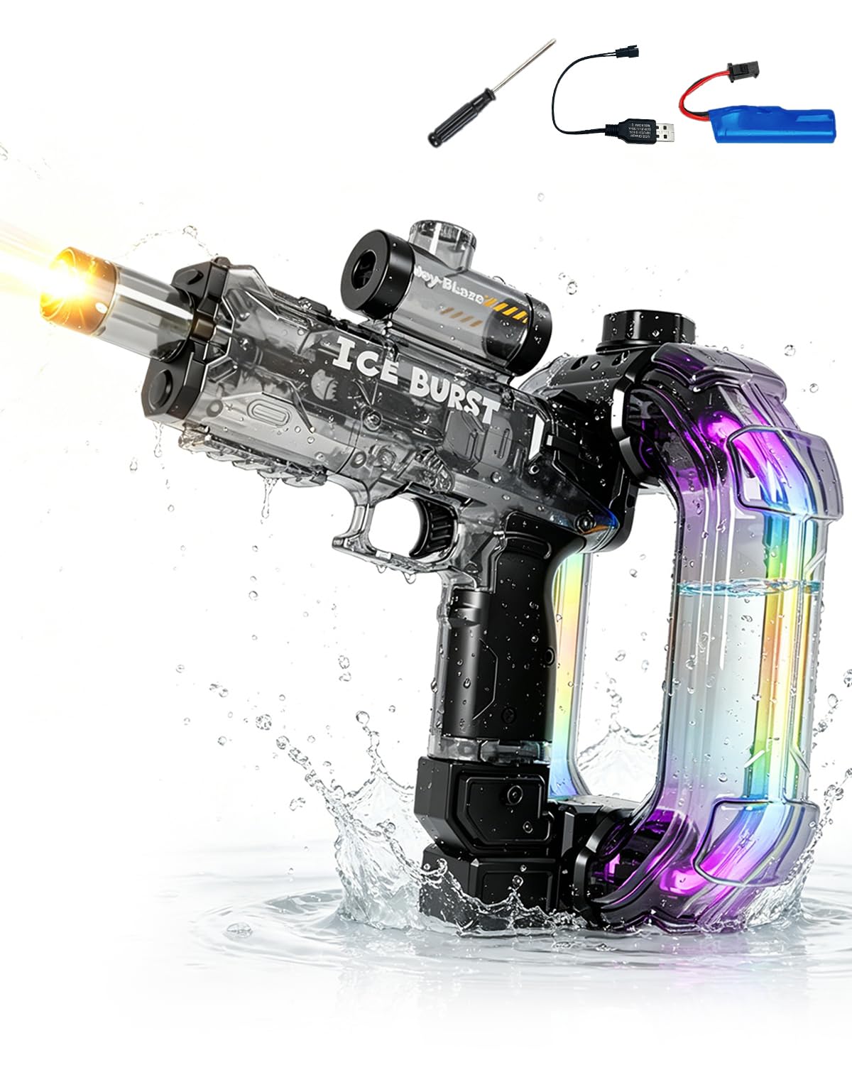 Electric Water Guns for Kids Adults, Upgraded Automatic Water Pistol with RGB LED Light & Music, 750ML Large Capacity, 26 FT Range, Electric Water Blaster Gifts Toy for Boys Girls, Pool Beach Party