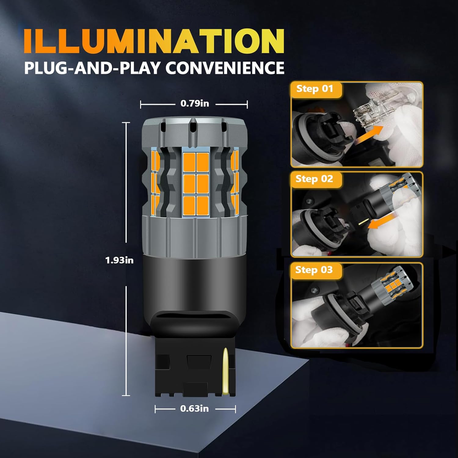 7440 LED Turn Signal Bulbs Compatible For Honda Odyssey 2005-2010 (Front) & 1995-2023 (Rear), Amber Yellow, Plug and Play, Pack of 2