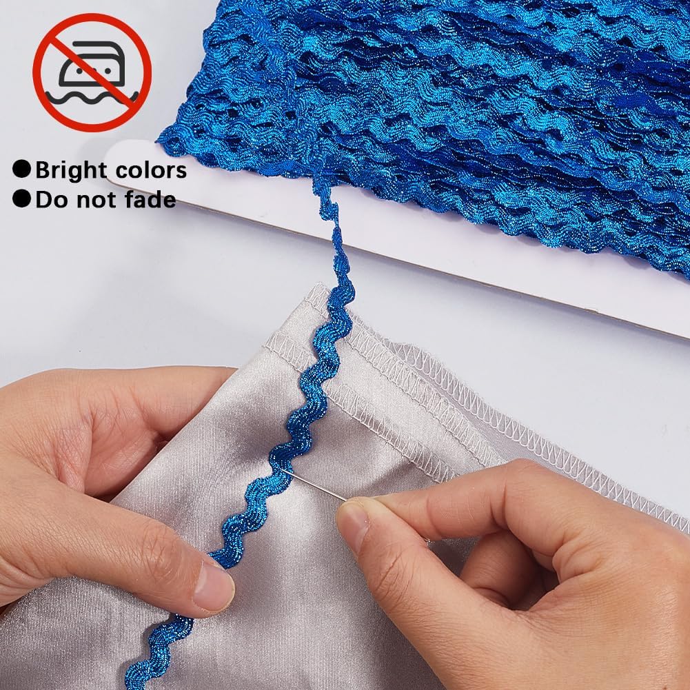 GORGECRAFT 45 Yards Metallic Rick Rack Trim for Sewing RIC Rac Ribbon Blue Wave Bending Fringe Trim Glitter Zig Zag Lace Edging Braid Trimming Polyester Webbing Ribbons for DIY Crafts Gift Wrapping