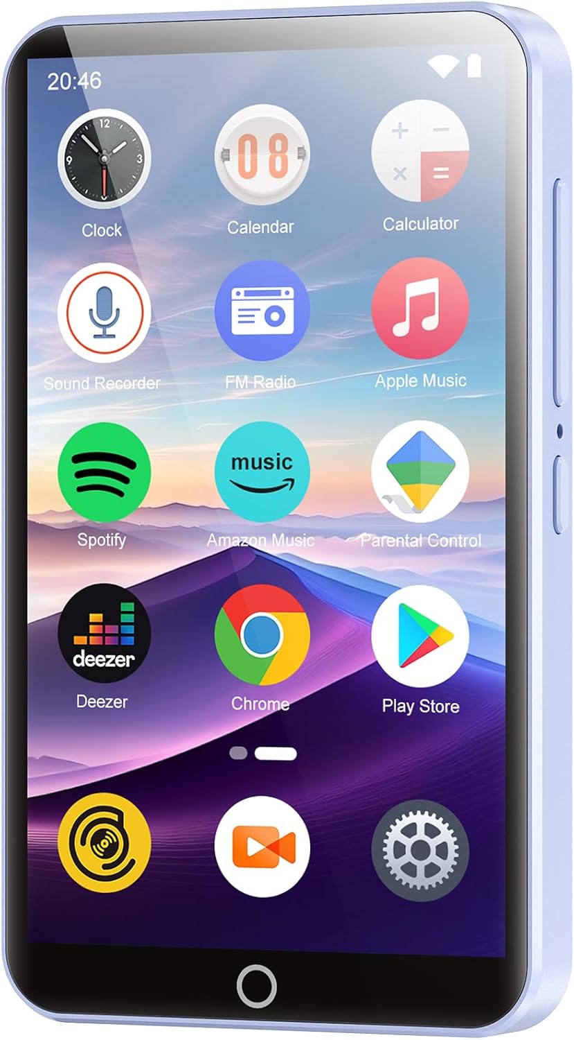 64GB 2.4" Full Touch Screen MP3 Player with Bluetooth 5.3, Portable HiFi Sound Quality Music Player with Speaker, FM Radio, Line-in Voice Recorder, E-Book, Headphones Included, Max 128GB Expandable