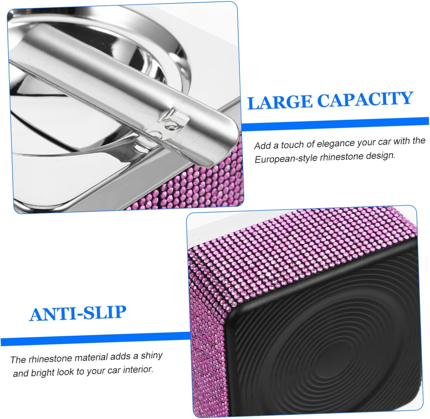 Portable Rhinestone Ashtray for Cars Stylish Outdoor Ashtray Capacity Anti-slip Base Smokeless Design for Travel Patio Use Decorative Accessory for Vehicles