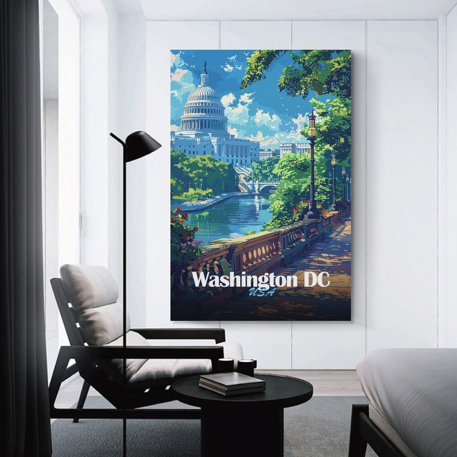 Junmoney Washington DC Cityscape Wall Art Print 24x36inch(60x90cm), for Hallway, Entryway Or Landing, Wall Decor to Refresh Empty Corners, for Cosy Room Updates