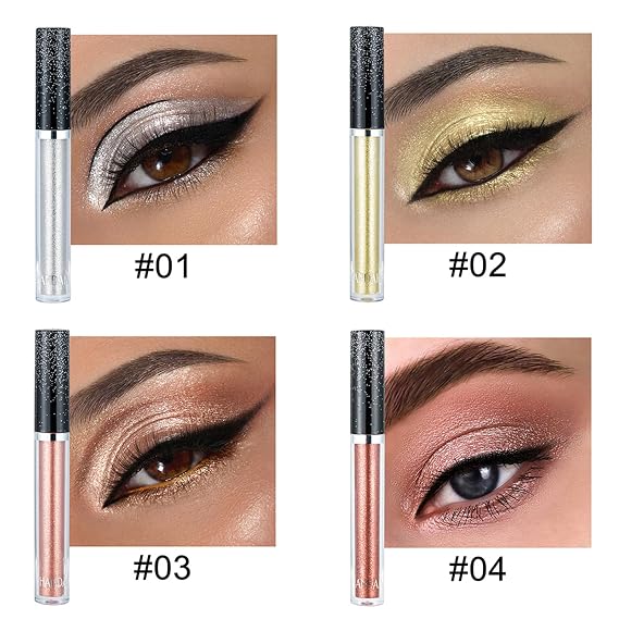 Glitter-Eyeshadows, Liquid Eyeshadows, Long-lasting Metals-Gloss-Sparkling Silver, Gold High-pigmented Colorful Glitter-Eye-Shadows(01#Silver)