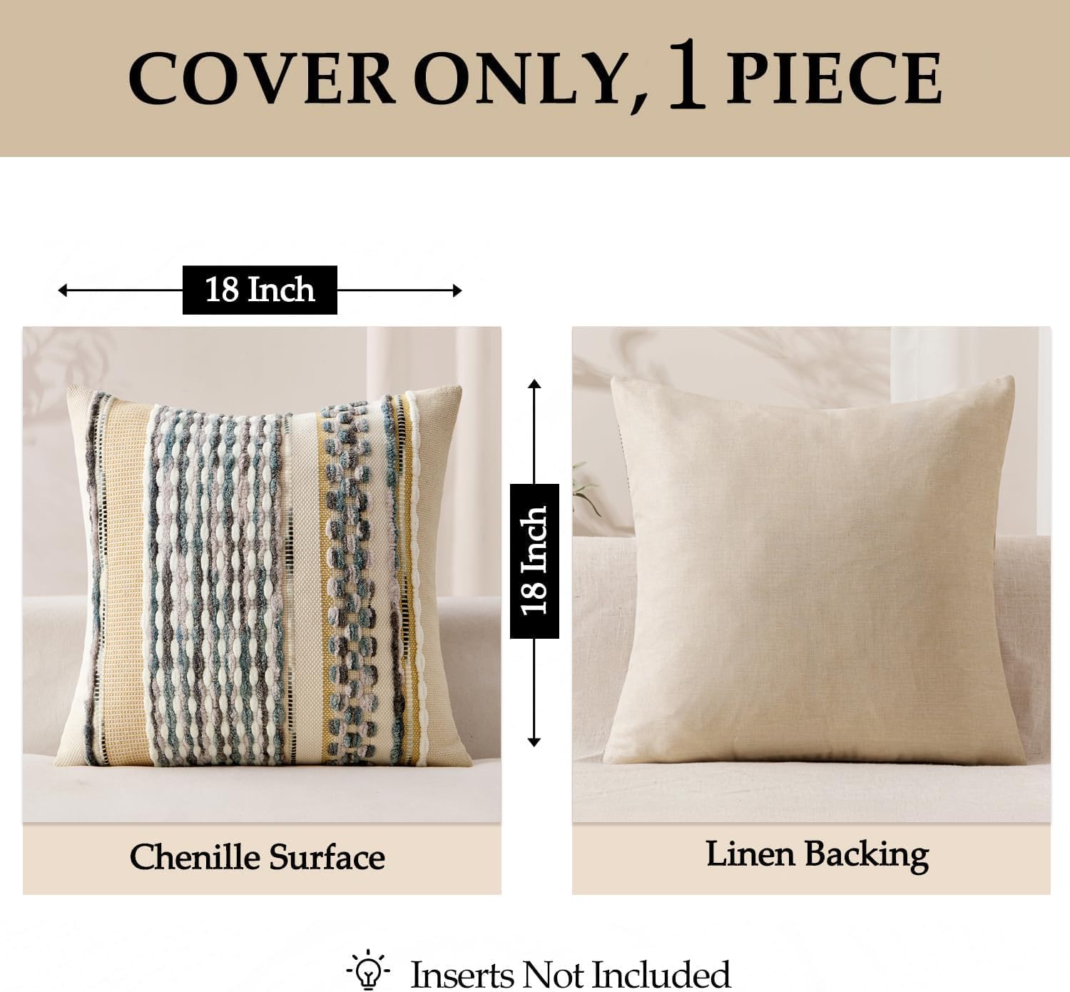 ANRODUO Boho Decorative Pillow Covers Gray Blue Stripe 18x18 Inch Pack of 1