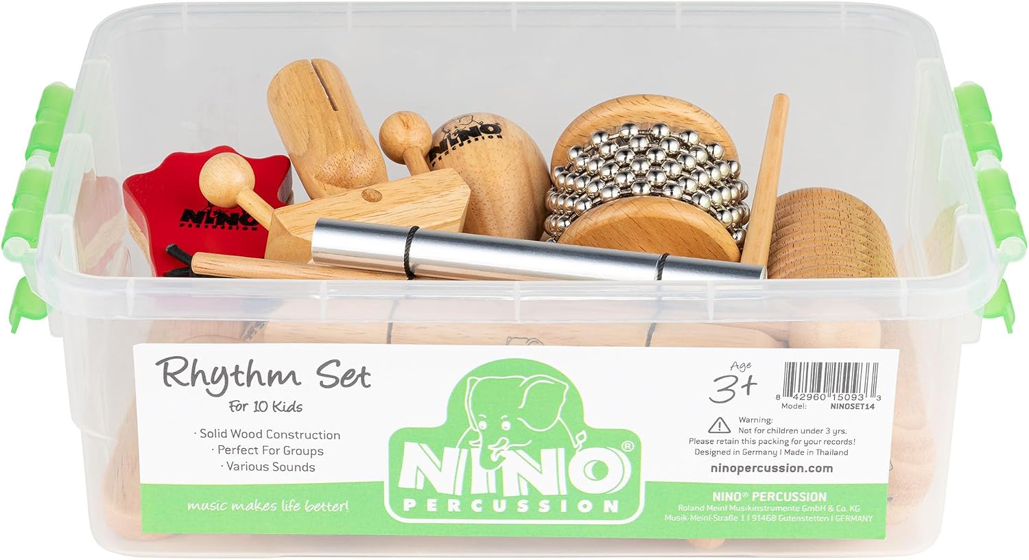 10 Piece Mixed Rhythm Set Instruments for Classroom Music, Groups — Includes Storage Container