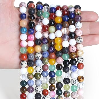 Pack of 100 Multicoloured Beads for Threading 6 mm Gemstone Beads Bunte Edelsteinperlen mit Loch Runde Edelsteine zum Auff deln Bunte Nat rliche Steinperlen f r Armb nder Ketten DIY Basteln