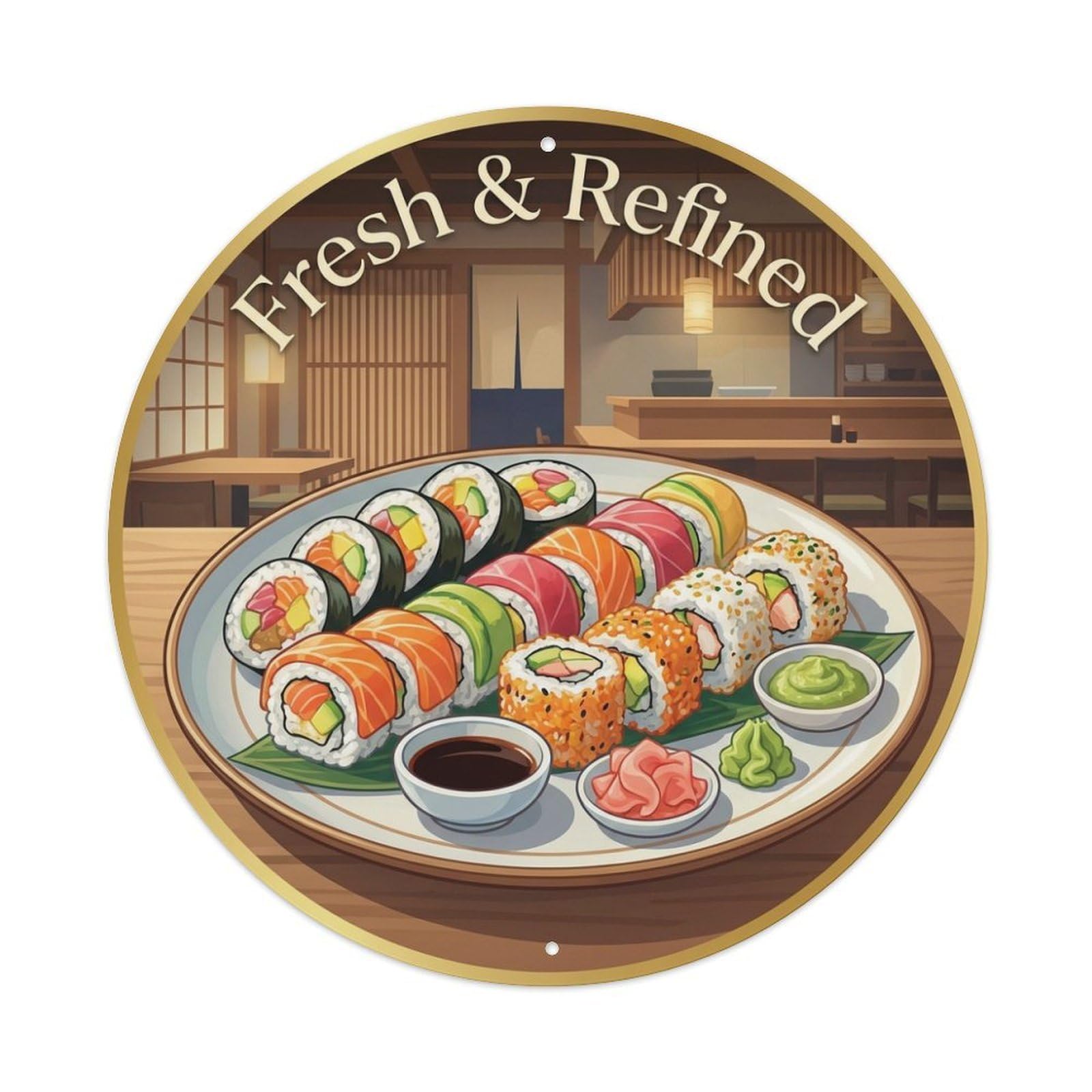 Metal Tin Sign Sushi Roll Gourmet Food