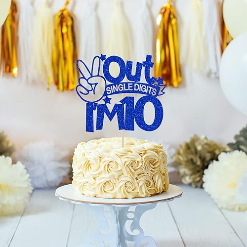 Miniatura 5 de Decoración para tartas de un solo dígito con purpurina azul, con texto en inglés "I'm 10", doble dígito 10, para niños y niñas, decoraciones de
