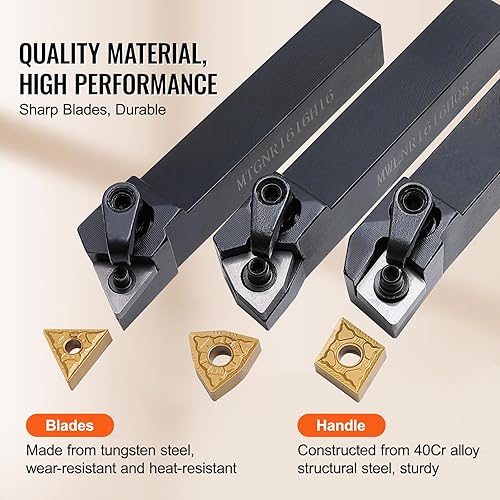 Miniatura 5 de VEVOR 3 piezas de soporte de herramientas de torneado de torno indexable, 58 pulgadas, herramientas de corte de torno de metal de alta resistencia