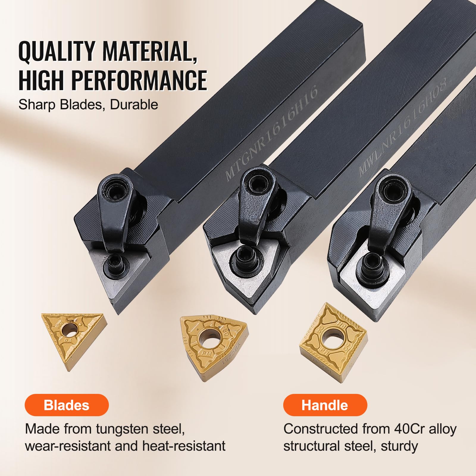 VEVOR Torno Herramienta de torneado 4 PCS Portaherramientas de Torno de Metal CNC 5/8" con Inserciones de Carburo Estañado Caja de Almacenamiento Kit de Herramientas para Tornear Ranurado