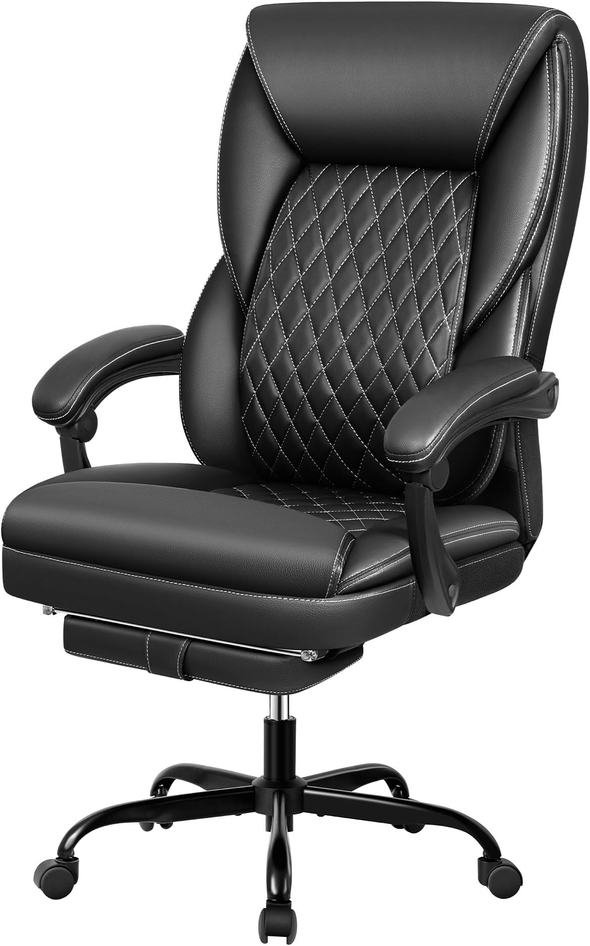 Office Chair, Big and Tall Executive Office Chair with Foot Rest Ergonomic Office Chairs Home Office Desk Chairs Reclining High Back Leather Chair with Lumbar Support (Black)