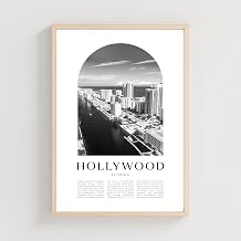 Hollywood Florida Travel Poster Print - Black and White Coastal City Wall Art, Modern Minimalist Framed-Style Print for Living Room & Office Decor