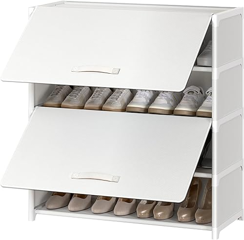 Miniatura 17 de Zapatero de 3 niveles con puerta, gabinete de almacenamiento de 12 pares de zapatos con estantes de plástico, organizador para armario, entrada,