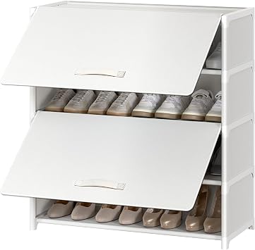 Shoe Rack, 5 Tier Shoe Storage Cabinet with Door 20 Pair Plastic Shoe Shelves Organizer for Closet, Entryway, Hallway, Bedroom, White