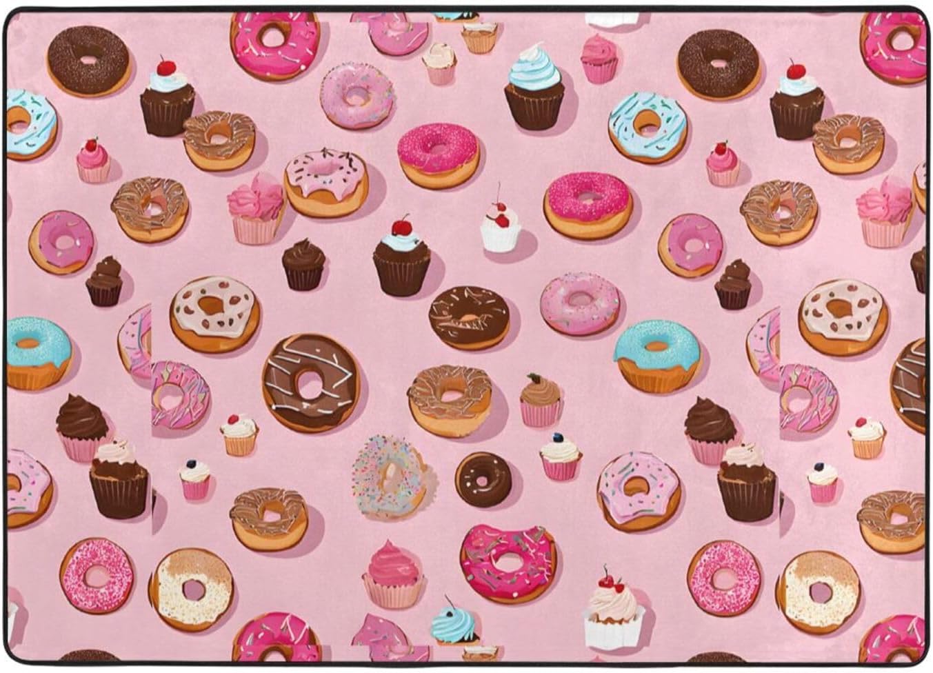 Flannel Non-Slip (Cupcakes Donuts Muffins Sugar) Rug Pad 80×50in Soft Washable Protective for Hardwood Floors Bedroom Bathroom Living Room
