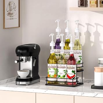 THYGIFTREE Coffee Syrup Rack Organizer - 6 Bottle Syrup Holder Stand with 2-Tier Storage Shelves for Dressing & Coffee Station