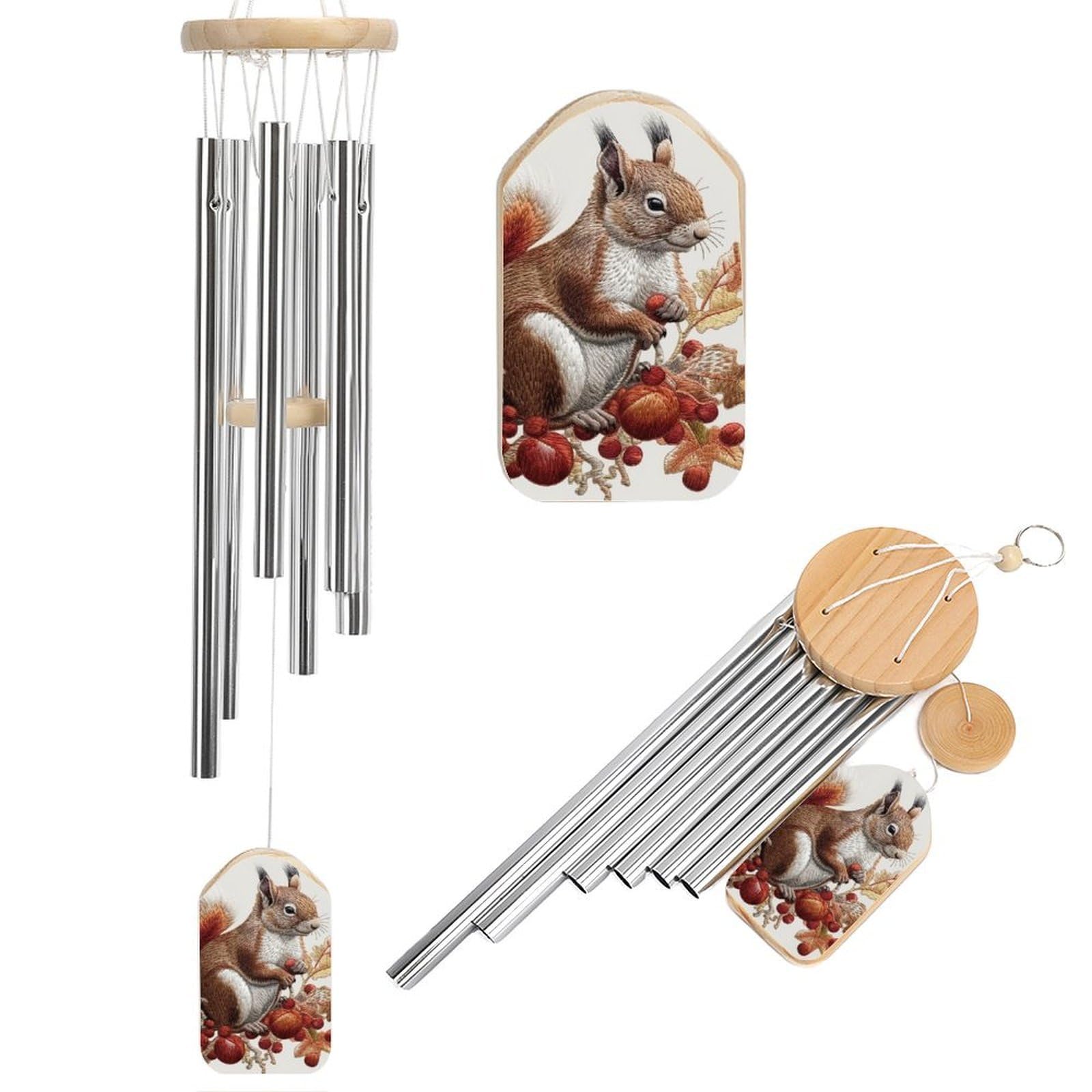 Leaves and Squirrel Wind Chimes for Outside Memorial Gift Sympathy Wind Chimes Aluminum Tube Windchime with Hook Windbell for Outdoor Patio Garden Decor Housewarming Gift