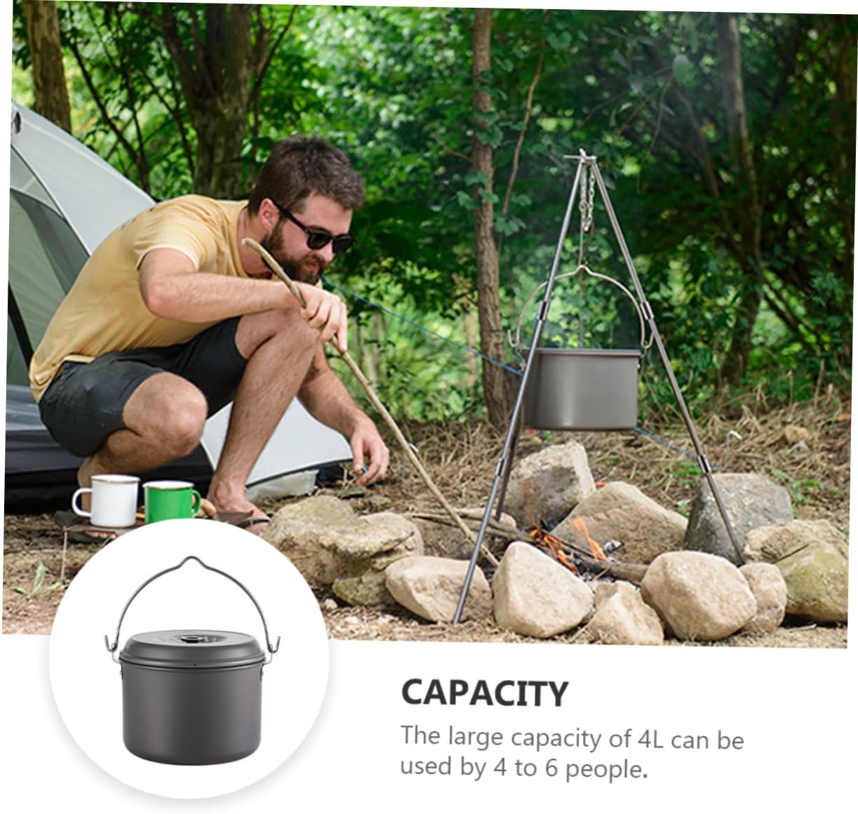 BESTonZON 1Pc Portable Camping Pot with Handle Capacity Cookware for Outdoor Cooking Non Stick and Easy to Clean for Family Hiking and Camping Adventures