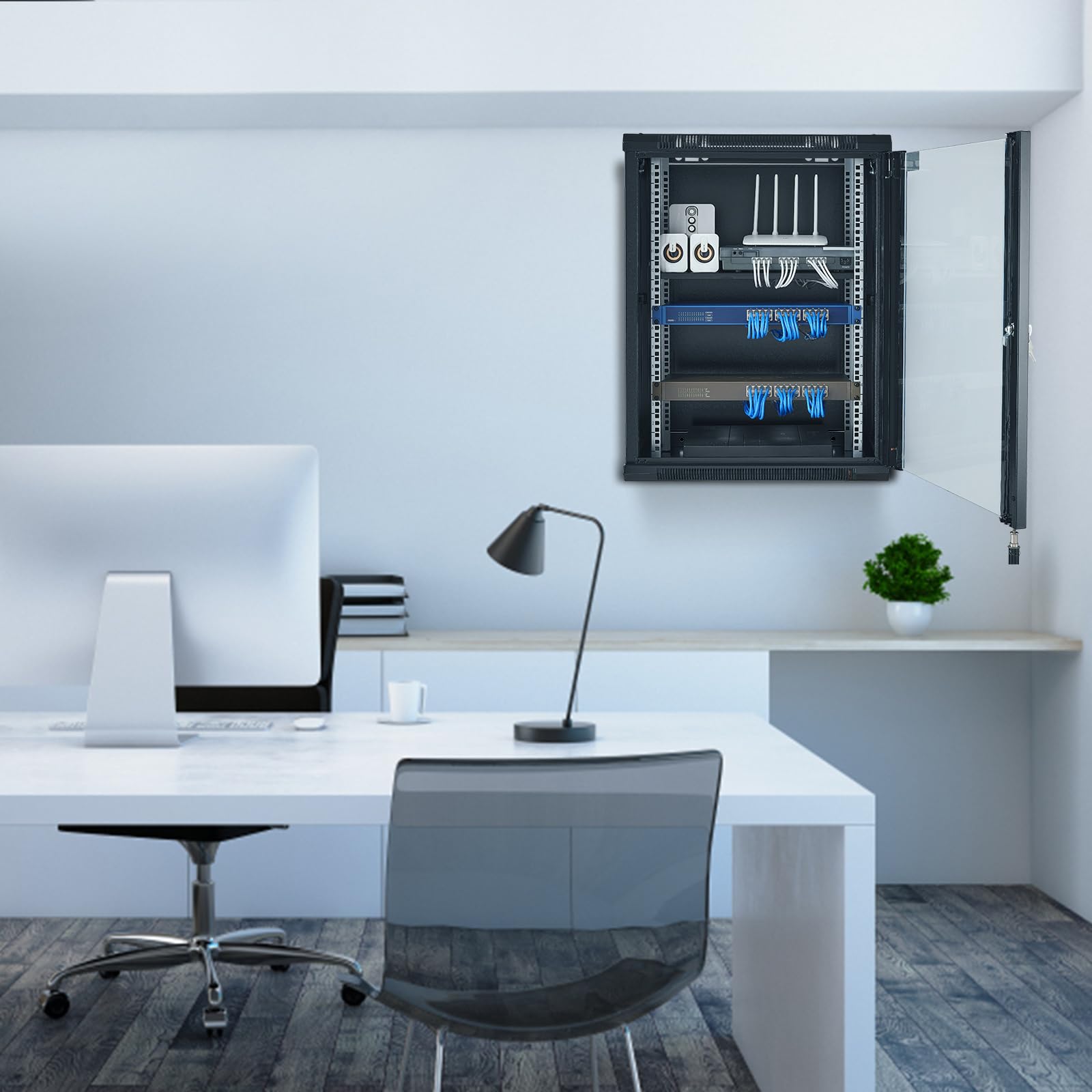 VEVOR Armoire de Serveur Mural 15U, Boîtier Rack Réseau avec Roulettes, Charge 226,8 kg, Porte Verre Trempé Verrouillable, Acier Q235