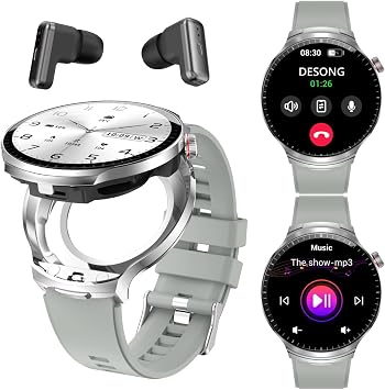 Smart Watch with Earphones,1.85" HD Large Screen 2 in 1 Smartwatch,BT Call,110+ Sports Modes,Waterproof,Sleep Monitor Fitness Tracker Watch Compatible Android Phones and iPhone