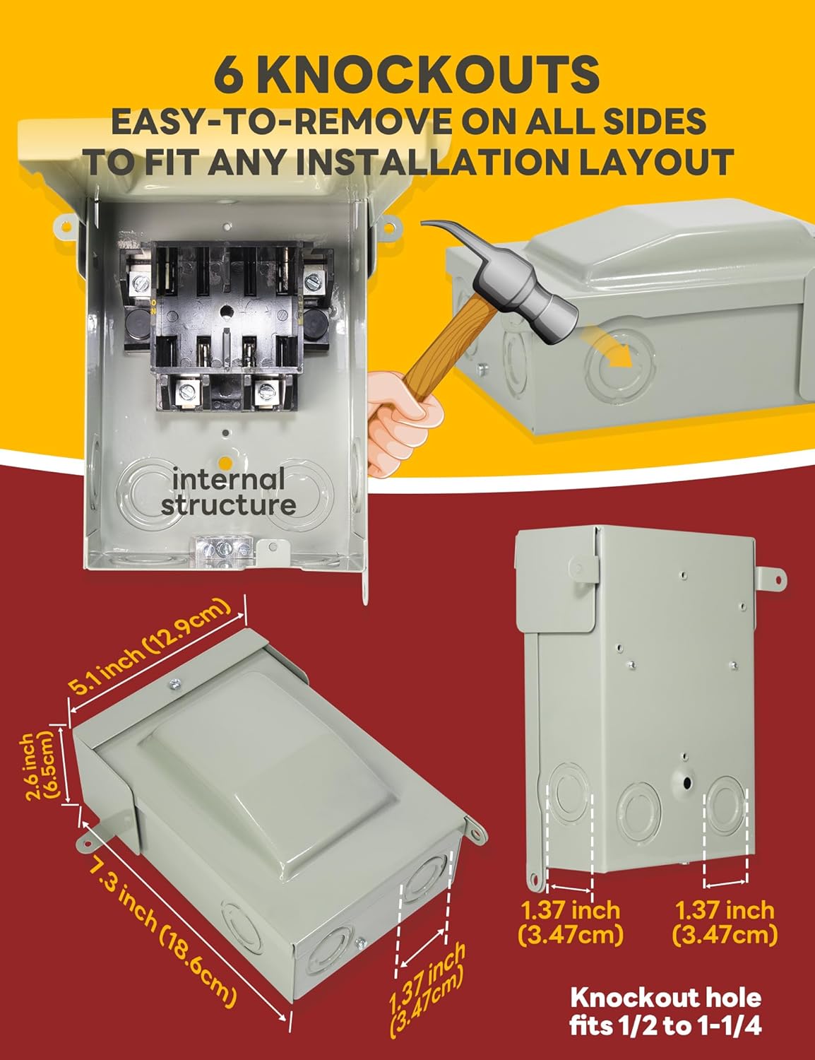 AC Disconnect Box Outdoor, 30 Amp Disconnect 240 Volt 1 Phase, Waterproof Pull Out Switch Metal Box for Mini Split Air Conditioner, Fusible, UL Listed, Fuse Not Included