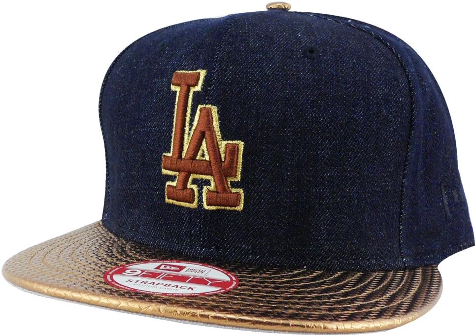 New Era 9fifty Los Angeles Dodgers Denim Gold Metallic Visor Strapback Snap Hat Cap