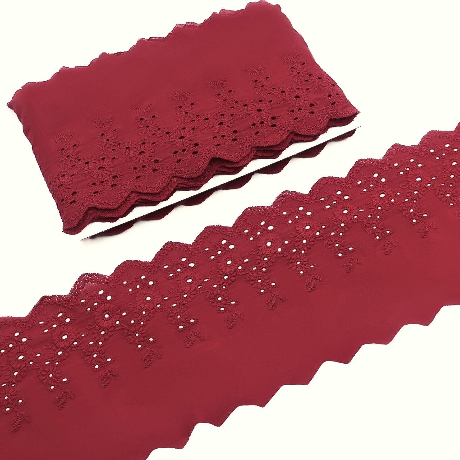 Bijou Joon 14 Yards Burgundy Red Cotton Eyelet Lace Trim Ribbon Eyelet Lace Fabric Embroidery Crafts Floral DIY for Bag Strap Sewing Costura Vintage Wedding Dress Applique Decorations