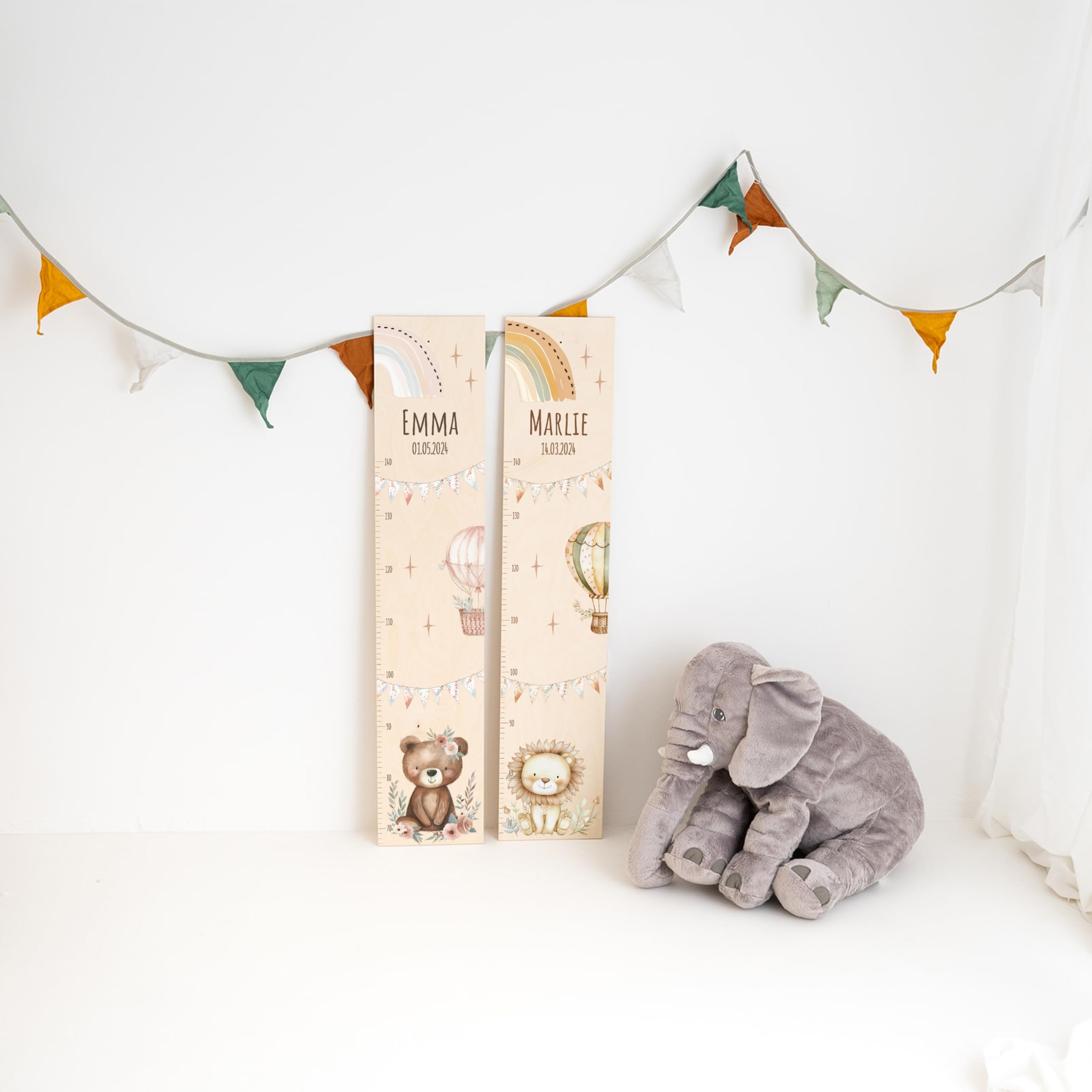 Bärenfreunde® - Personalisierte Messlatte Kind Holz zum Kleben oder Aufhängen - Skala 70-140cm - Süße Dekoration für Baby- & Kleinkinderzimmer (Kinder 70-140cm, Löwe)
