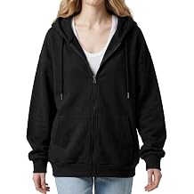 GIVON Womens Oversized Fit Zip Up Hoodie Soft French Terry Cotton 100% Baggy Hooded Sweatshirt with Kangaroo Pockets
