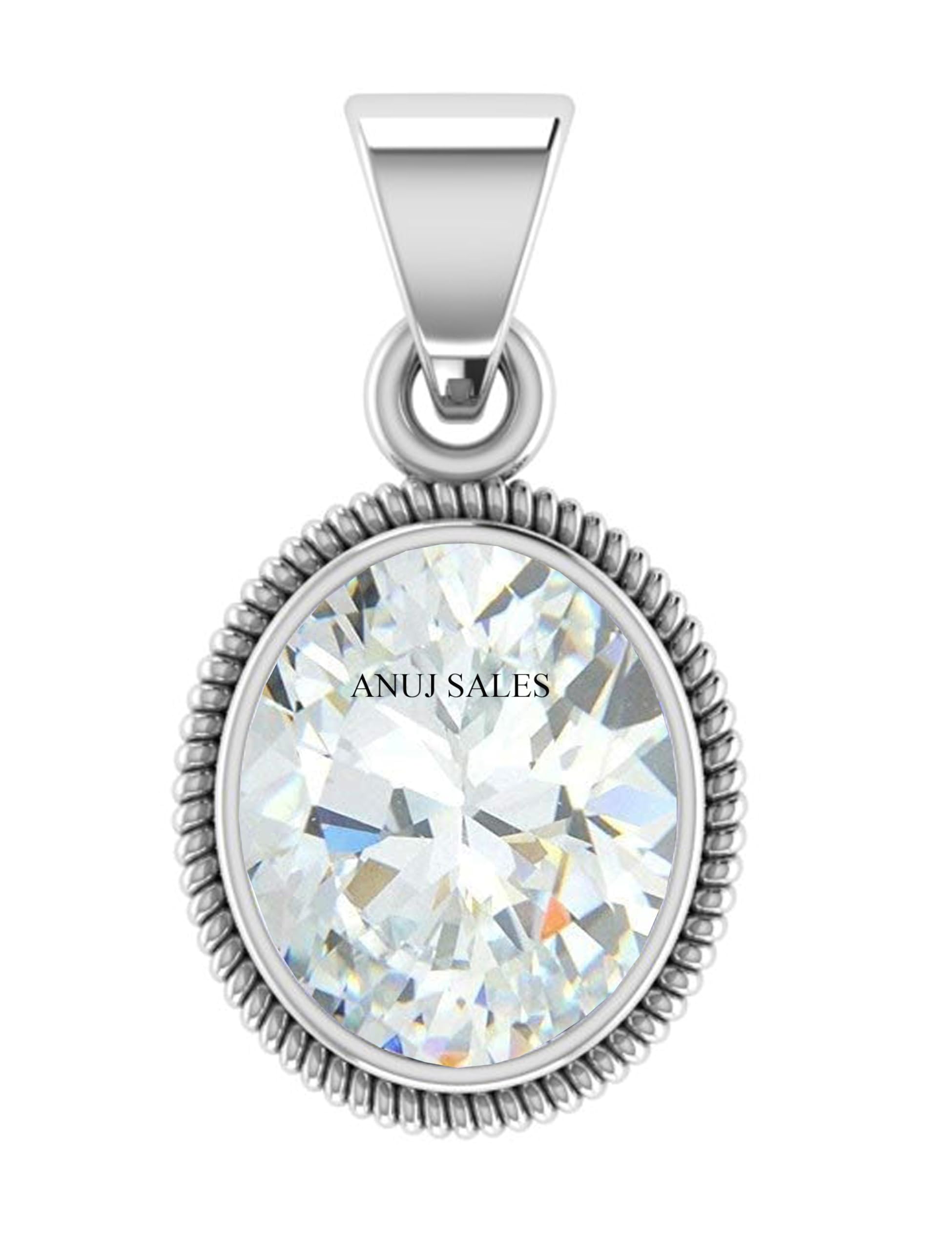 anuj sales 6.25 Ratti 5.50 Carat Natural White Zircon Pendant/Locket American Diamond Zircon Stone Silver Plated Metal Pendant for Men and Women-picture-25