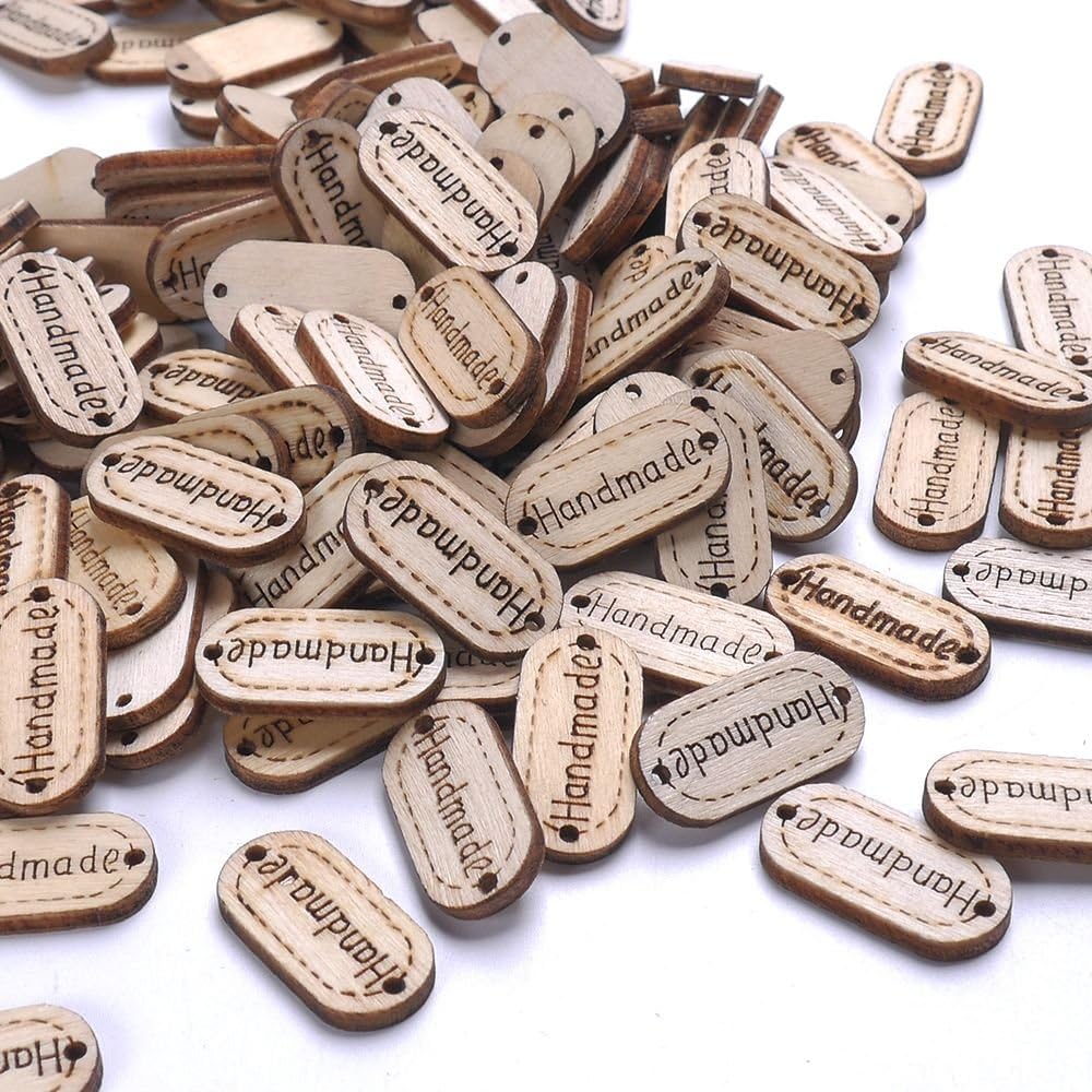 NUOMIWooden Handmade Tags Personalized Labels 300 Pieces Oval Wood Gift Tags with 2 Holes for Crafts Hanging/Sewing Embellishments