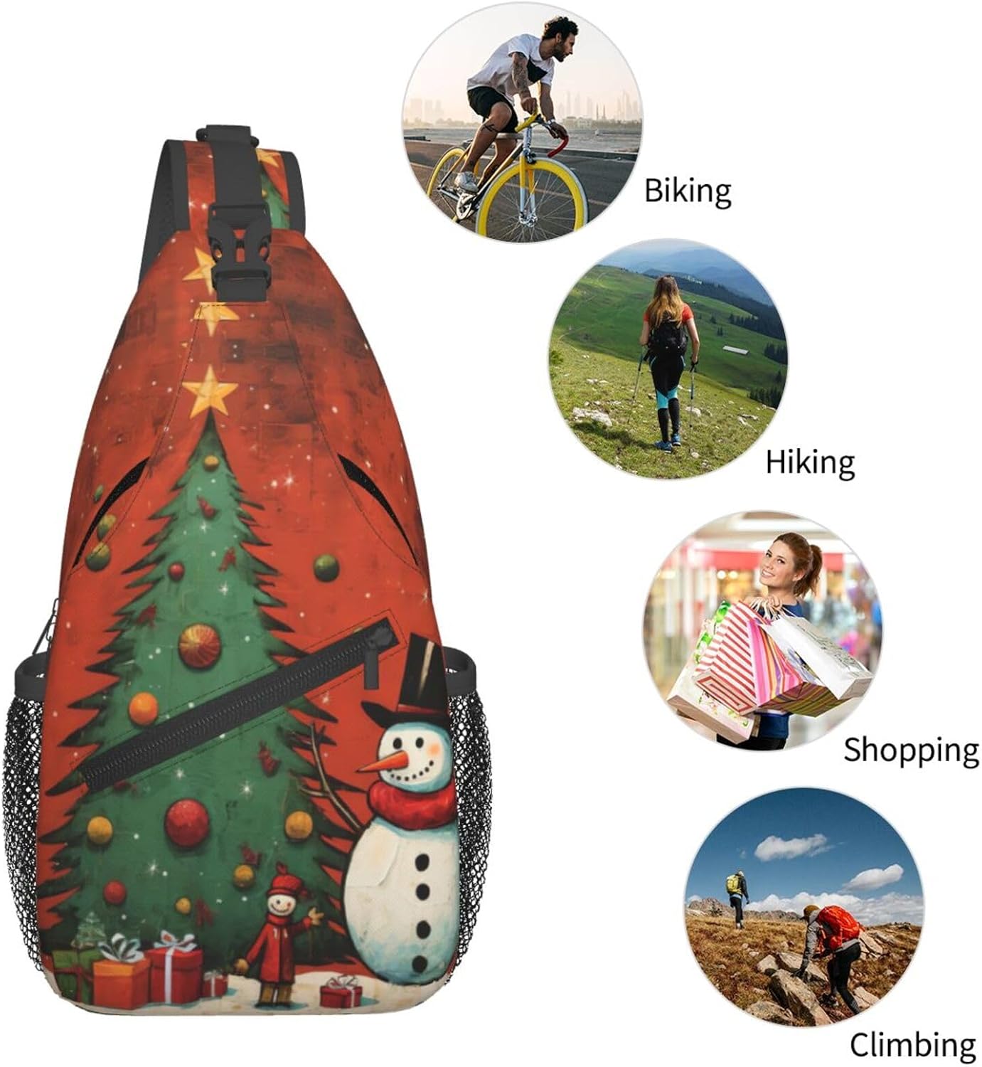 Durable Lightweight snowman Christmas Tree Print Cross chest bag diagonally for Travel Commute Daily Use