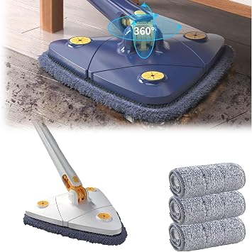 2025 Upgrade Triangle 360 Rotatable Adjustable Cleaning Mop with Automatic Water Squeezing Function, Rotable Cleaning Mop for Walls White