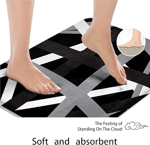 Miniatura 6 de Juegos de baño geométricos negros con cortina de ducha y alfombras y accesorios, juego de cortinas de ducha de rayas blancas y negras, cortinas de