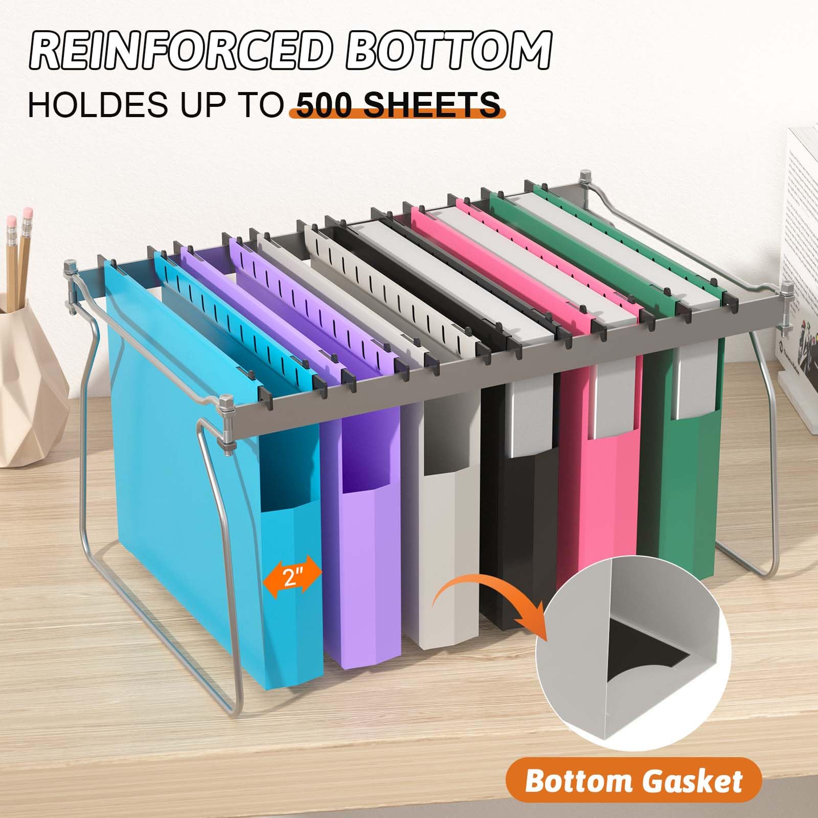 Carpeta colgante de plástico de capacidad extra, tamaño carta, paquete de 12 carpetas colgantes reforzadas, diseño expandible lateral, expansión resistente de 2 pulgadas, organizador colgante