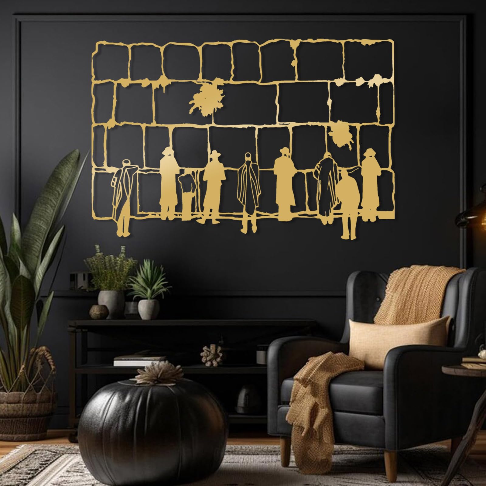 Nowoczesna minimalistyczna metalowa dekoracja ścienna, Kotel zachodni żydowski żydowski wisiorek do domu (czarny 24 "x35" | 60x90 cm)