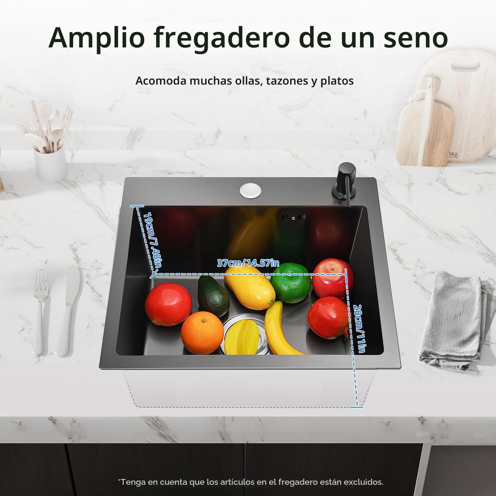 Fregadero Cocina 45 x 40 cm con Desagüe para Juego de Desagüe