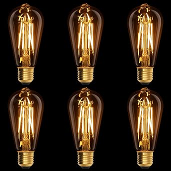 Terafeels 6 Pack Screw in Light Bulbs, ST64, 4W, 220-240V, 2700K Warm White Glow, Amber Glass, E27 Vintage LED Bulb [Energy Class E]