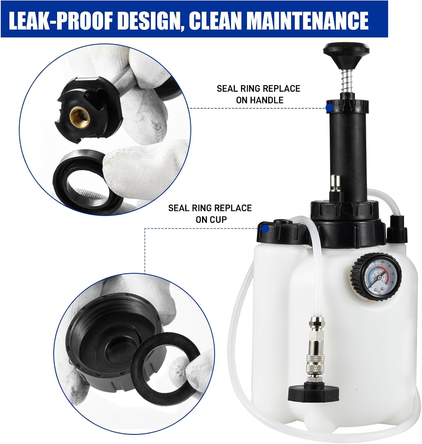 3L Brake Bleeder Kit with Pressure Pump, Brake Fluid Bleeder Kit with 1L Brake Bleeder Bottle and 4 Master Cylinder Adapters for European and American Vehicle