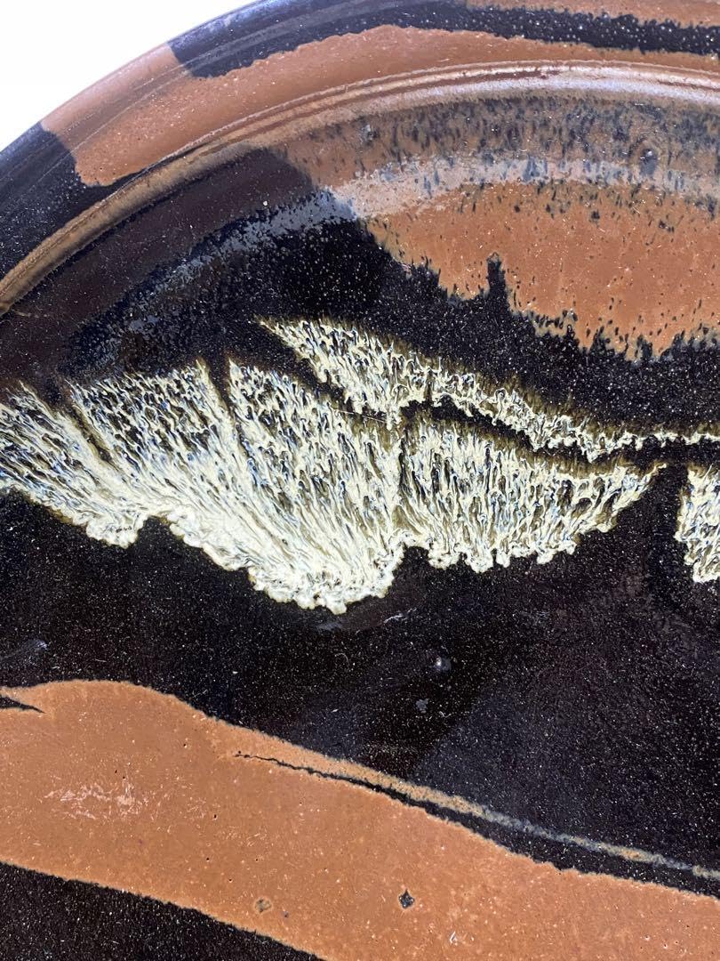 益子焼　黒釉流描皿　大皿 民藝】【益子】黒釉錆流描皿 大皿 作家不詳 濱田庄司 - メルカリ