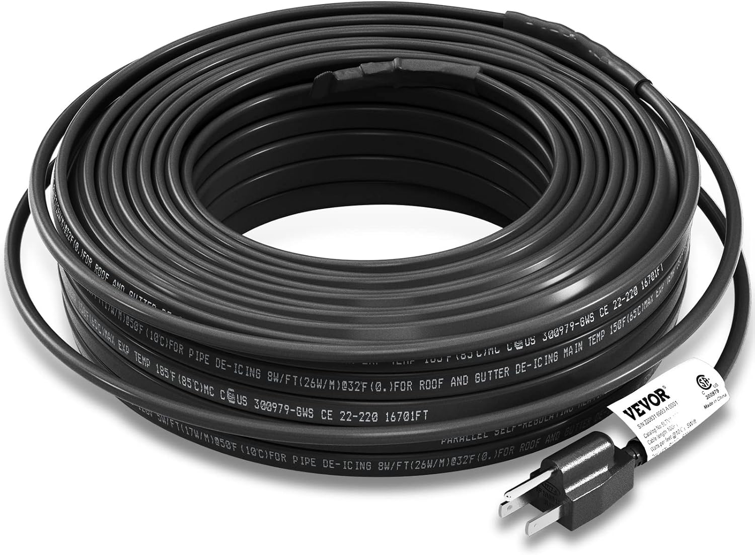 VEVOR Cable 100 5W/ft Heat Tape, Roof Snow Melting DeIcing, Gutter and Pipe Freeze Protection