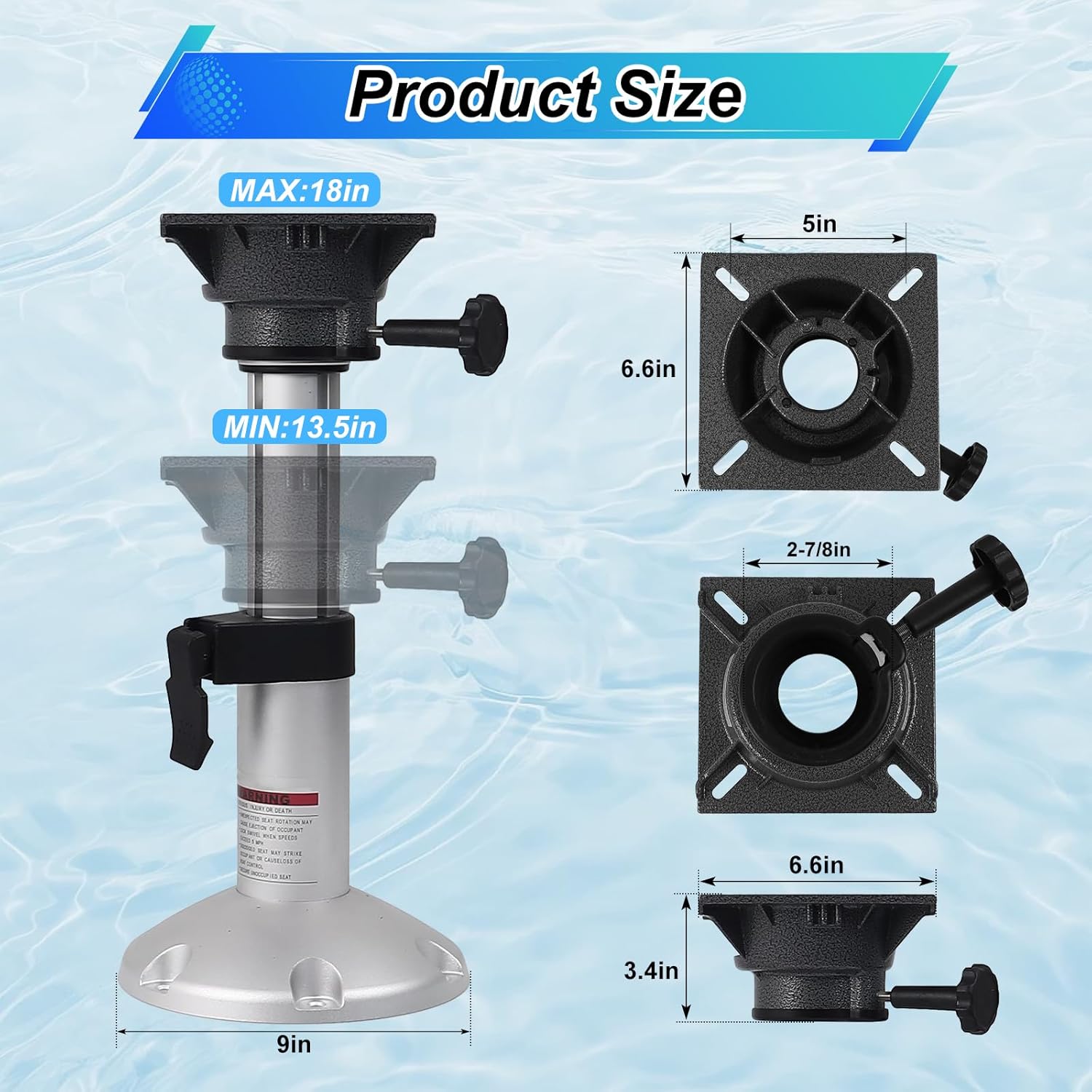Amarine Made Boat Seat Pedestal, Aluminum Boat Seat Base with Slide, Boat Pedestal Base with Screws for Boats Vessels