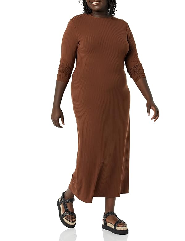 Daily Ritual Women's Wide Rib Open Back Long Sleeve Dress Dress, -Chocolate, XX-Large by Amazon Essentials - Used condition - Image 4