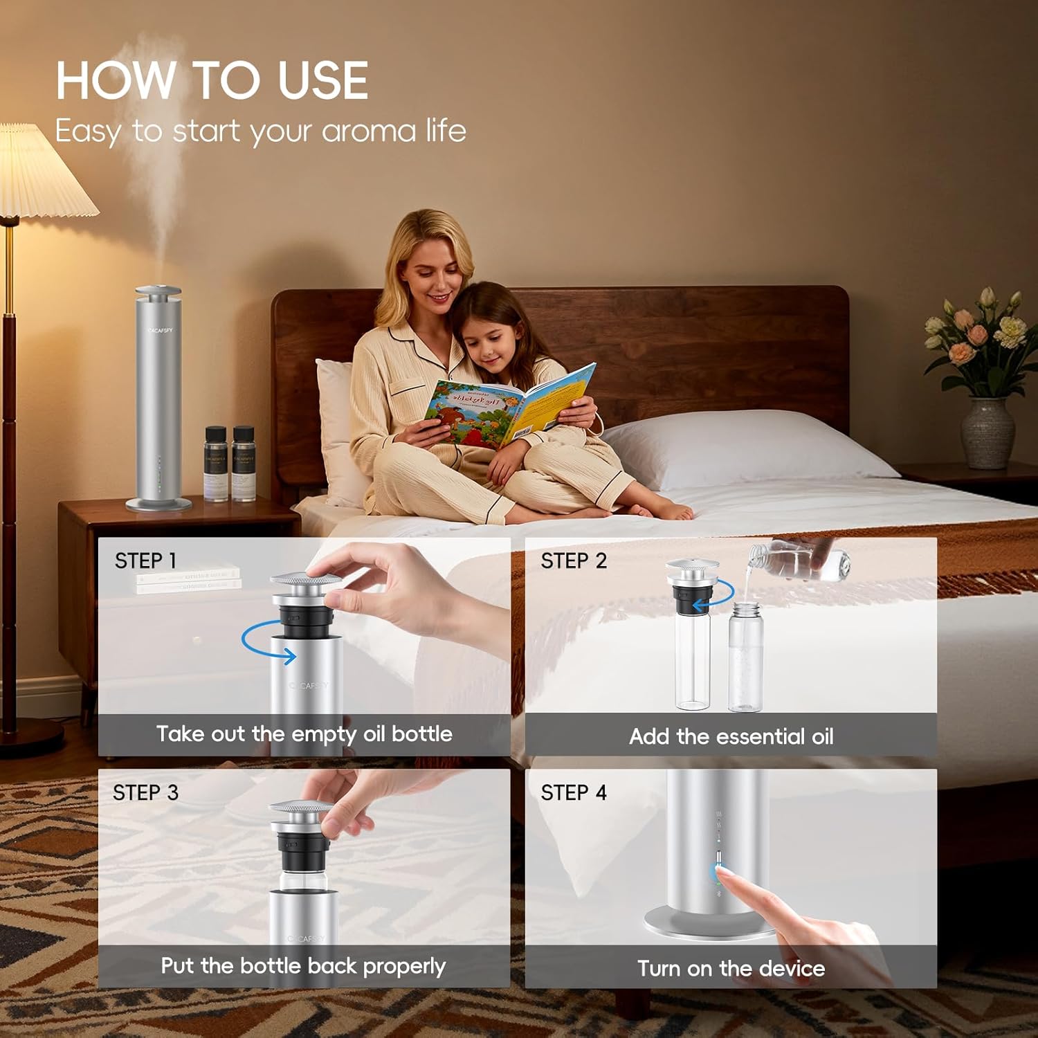 Waterless Scent Diffuser Kit-Include 2x120ml Essential Oils, Essential Oil Diffuser for Home, Hotel & Office, APP&Remote Control, Quiet Operation, Pets and Kids Friendly, Coverage 1000 Sq Ft