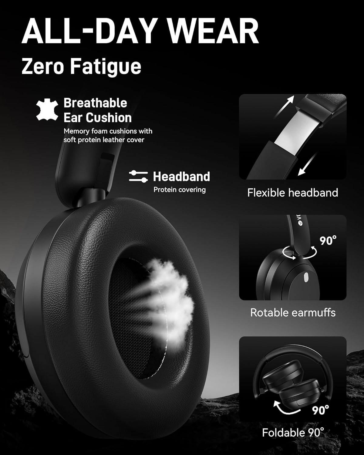 Hybrid Active Noise Cancelling Headphones, Wireless Bluetooth Over Ear Headphones with 50mm Drivers, Deep Bass, HiFi Stereo, 60H Playtime, Lightweight Foldable for Commute, Travel, Home, Music Lovers - Image 4